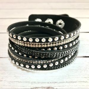 Faux Leather Wrap Bracelet-Black